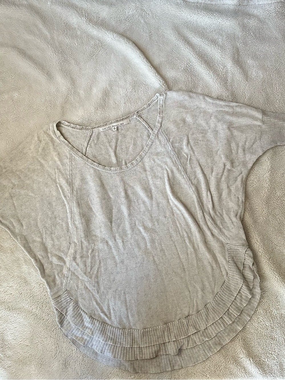 RACHEL Rachel Roy Light Beige Knit Scoop-Neck Pullover
